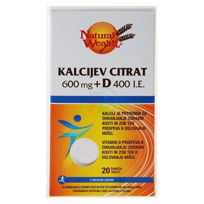 Slika Natural Wealth kalcijev citrat 600 mg + D 400 i.e. z okusom limone, 20 šumečih tablet
