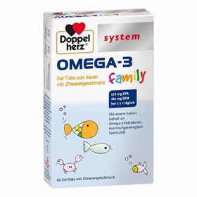 Slika Doppelherz System Omega-3 Family gel tablete z okusom limone, 60 žvečljivih tablet