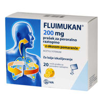 Slika Fluimukan 200 mg prašek za peroralno raztopino - pomaranča, 20 vrečk