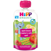 Slika HiPP Hippis jabolka, banane in maline s polnovrednimi žiti, 100 g